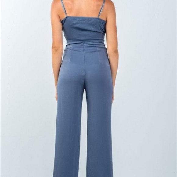 Blue 2 PIECE SET Tie front top and wide leg Pants - Picture 3 of 3